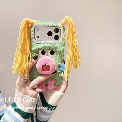 适用iqooneo10/8/6se手机壳iqooz9毛绒茸辫子怪兽iqoou3高级时尚iqoo15/13/12/11网红超火z7搞怪u5卡通可爱u1