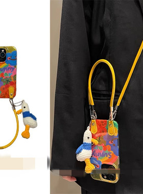 适用oppoA58a57手机壳A1a2A3A5多巴胺彩虹油画a93a95a96a97手提皮绳A32a35A36可背斜挎A72a92s挂件r15r17R11r