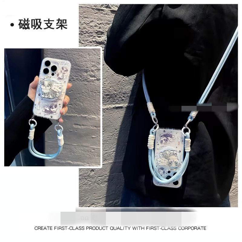 适用oppoA58a57手机壳A1a2A3A5磁吸支架a93a95a96a97可拎手绳A32a35A36斜挎A72a92s网红超火r15r17小众R11r9t