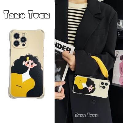 黑发女孩适用iPhone16手机壳15/14四角挂绳孔13/12手提腕带11pro苹果x斜挎7/8plus小众xr高级6s秋冬Max新潮xs