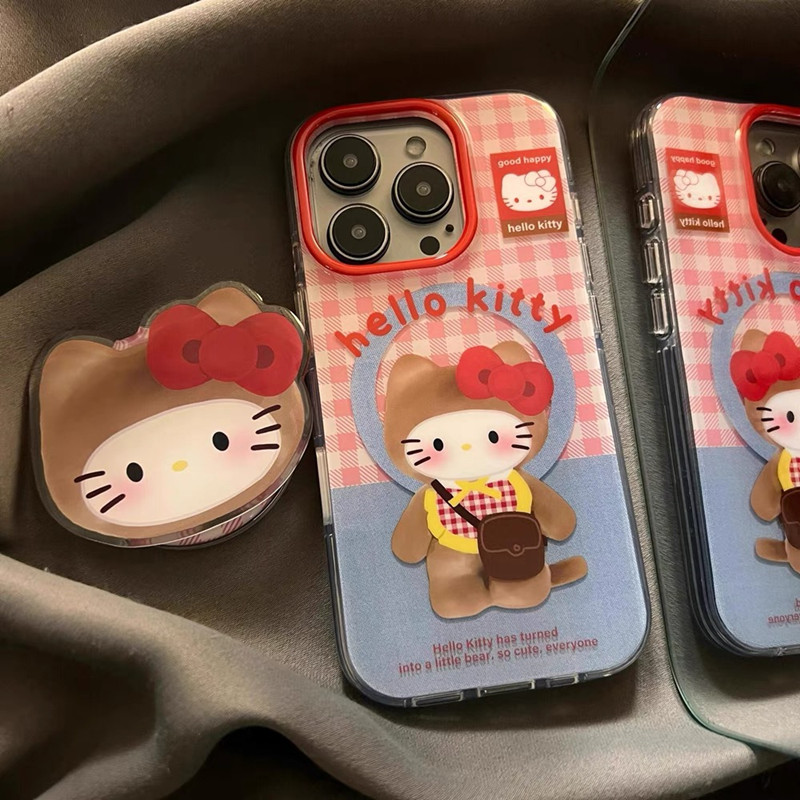 适用iPhone16手机壳15/14/13/12苹果x格纹挎包KT磁吸支架11pro挂件i6/7/8网红超火xr小众高级max卡通可爱5s新