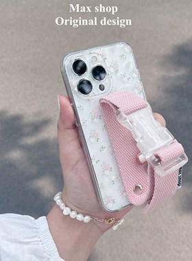 小碎花帆布腕带适用红米turbo3手机壳note12小米civi4pro高级k70/k60/k50支架k40/k30文艺10/9/8/m11时尚