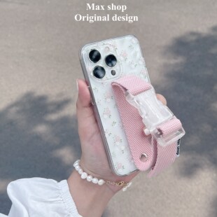 小碎花帆布腕带适用魅族20手机壳note10三星s21s22s23s24高级oneplus9一加12/11支架1+ace3/2v文艺8pro时尚7T