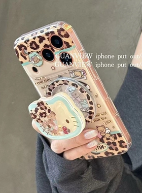 适用oppoA58a57手机壳A1a2A3A5豹纹kt小熊a93a95a96a97摇摇乐磁吸支架A32a35A36新A72a92s超火r15r17酷R11r9t