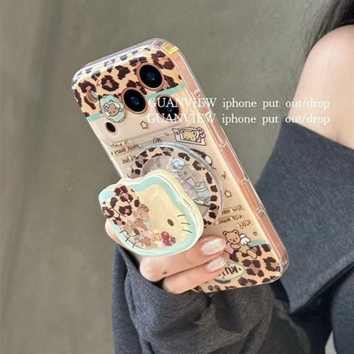 适用oppoA58a57手机壳A1a2A3A5豹纹kt小熊a93a95a96a97摇摇乐磁吸支架A32a35A36新A72a92s超火r15r17酷R11r9t