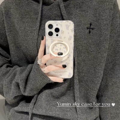 适用vivoy78y35y36y37手机壳y52s旋转磁吸支架y53s紫碎花标签y55t时尚y73s网红y76s超火y85y93y70s女z6z5u3x