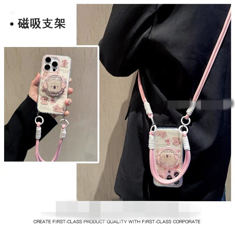 适用iPhone16手机壳15/14/13/12苹果x磁吸支架11pro可拎手绳i6/7/8斜挎xr小众高级max网红超火5s可爱时尚新款
