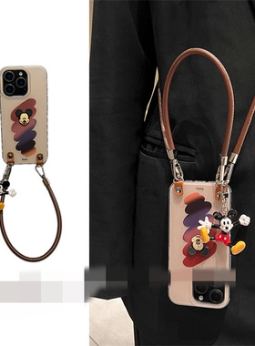 适用三星s25s24s23s22s21U手机壳note10+涂鸦颜料s20fe米奇挂件s8s9可拎手绳斜挎s10可爱时尚A53a72A55a42A71