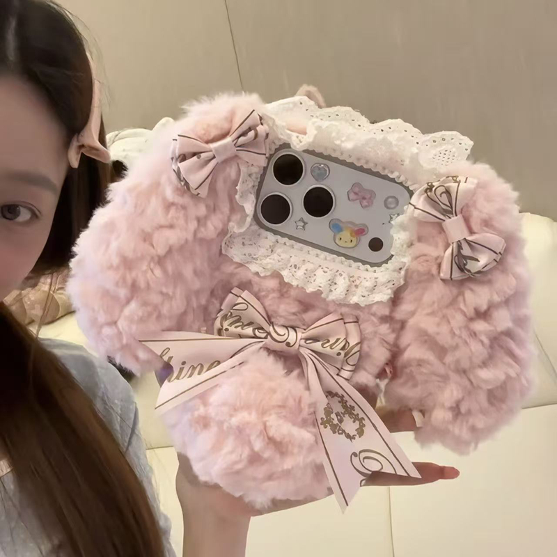 适用oppoA58a57手机壳A1a2A3A5立体毛绒茸蝴蝶结兔a93a95a96a97秋冬A32a35A36新A72a92s少女r15r17高级R11r9t