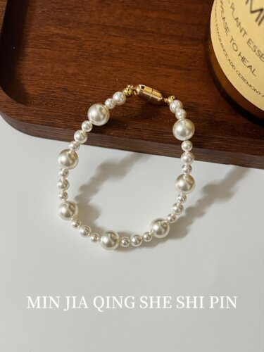 强光正圆施家珍珠手链磁吸扣14k包金串珠时尚气质百搭叠戴手串女