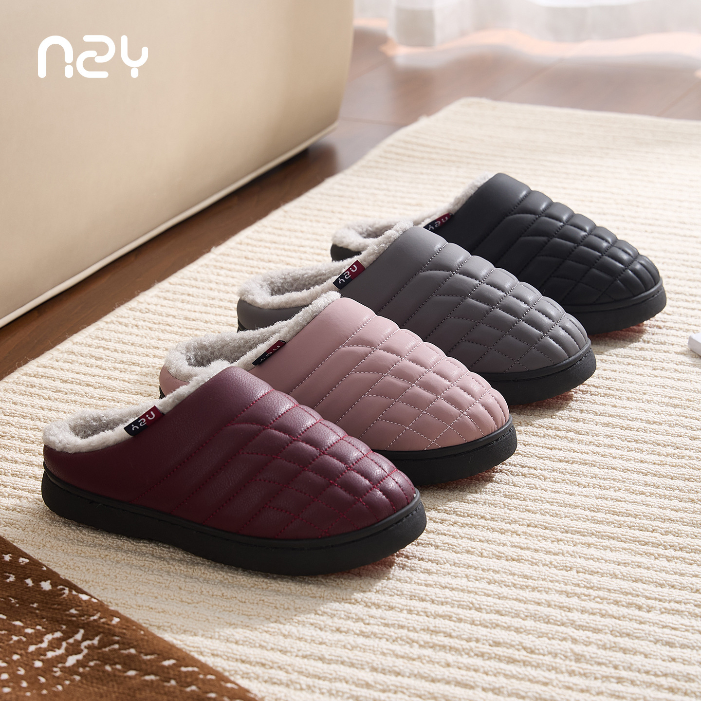 南波万男士棉拖鞋冬季新款室内家居加绒保暖厚底防滑老年人棉拖男