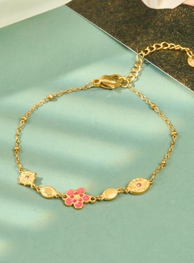 不锈钢法式女士手链钛钢手饰欧美ins风花朵欧洲中古小众新款