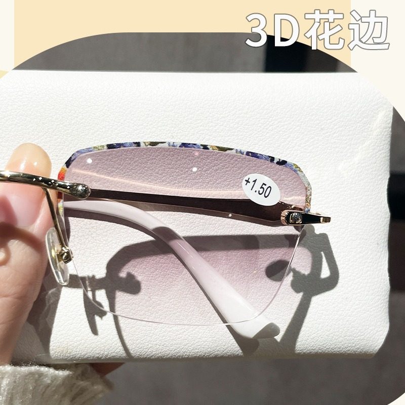 2024新款老花镜方框金属架3D花边高清加厚PC太阳老花眼镜女士