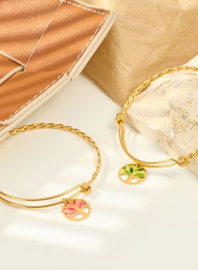 法式双层推拉手镯女钛钢手饰ins风欧洲饰品欧美跨境小众