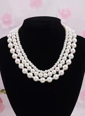nk-111珍珠相间三层玻璃珍珠项链小众轻奢女新款颈链锁骨链