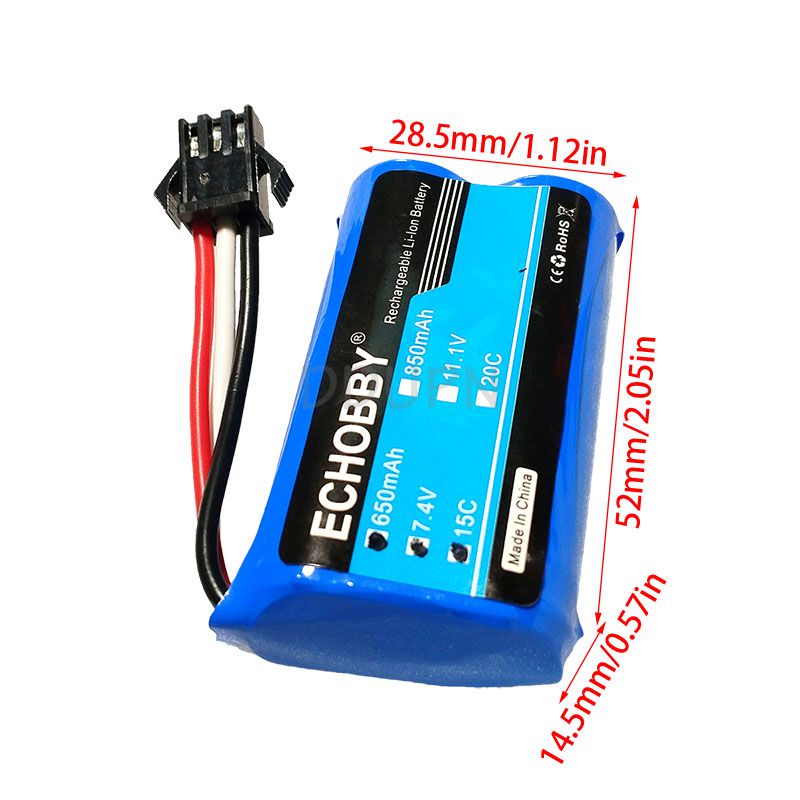 7.4V650mAh玩具锂电池SM3P公头