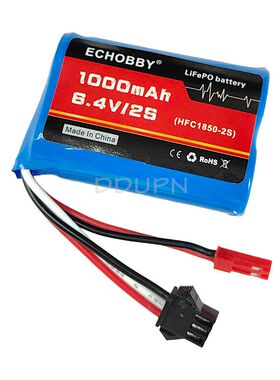6.4V 2S 1000mAh HFC1850锂铁电池组 SM-3P反向+JST插头 遥控车船