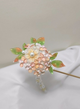 绣球樱花发簪热缩片花簪发簪步摇发钗u型汉服古风头饰纯手工制作