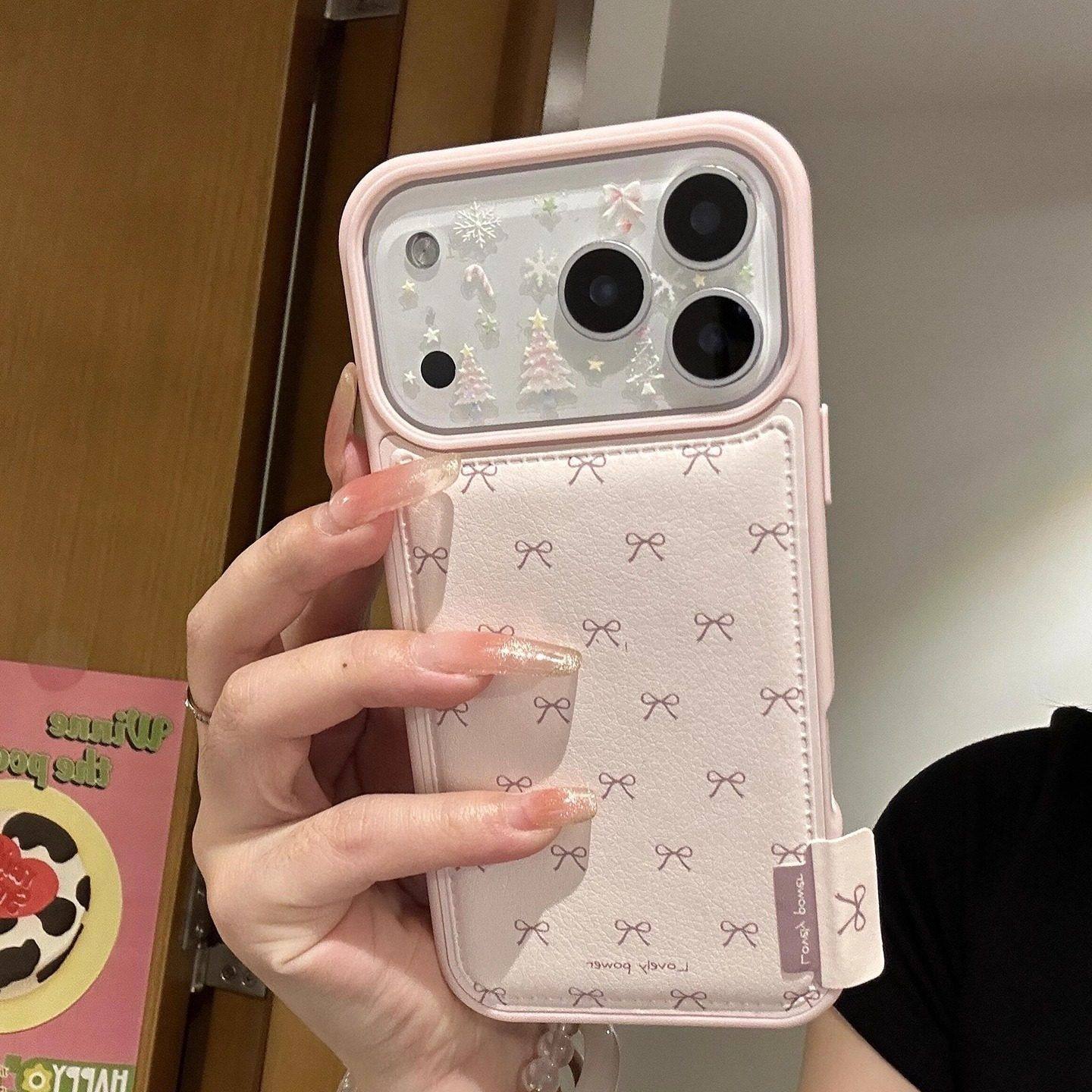 半糖壳野ins韩系甜美粉色鼓包皮质苹果17pormax手机壳iP