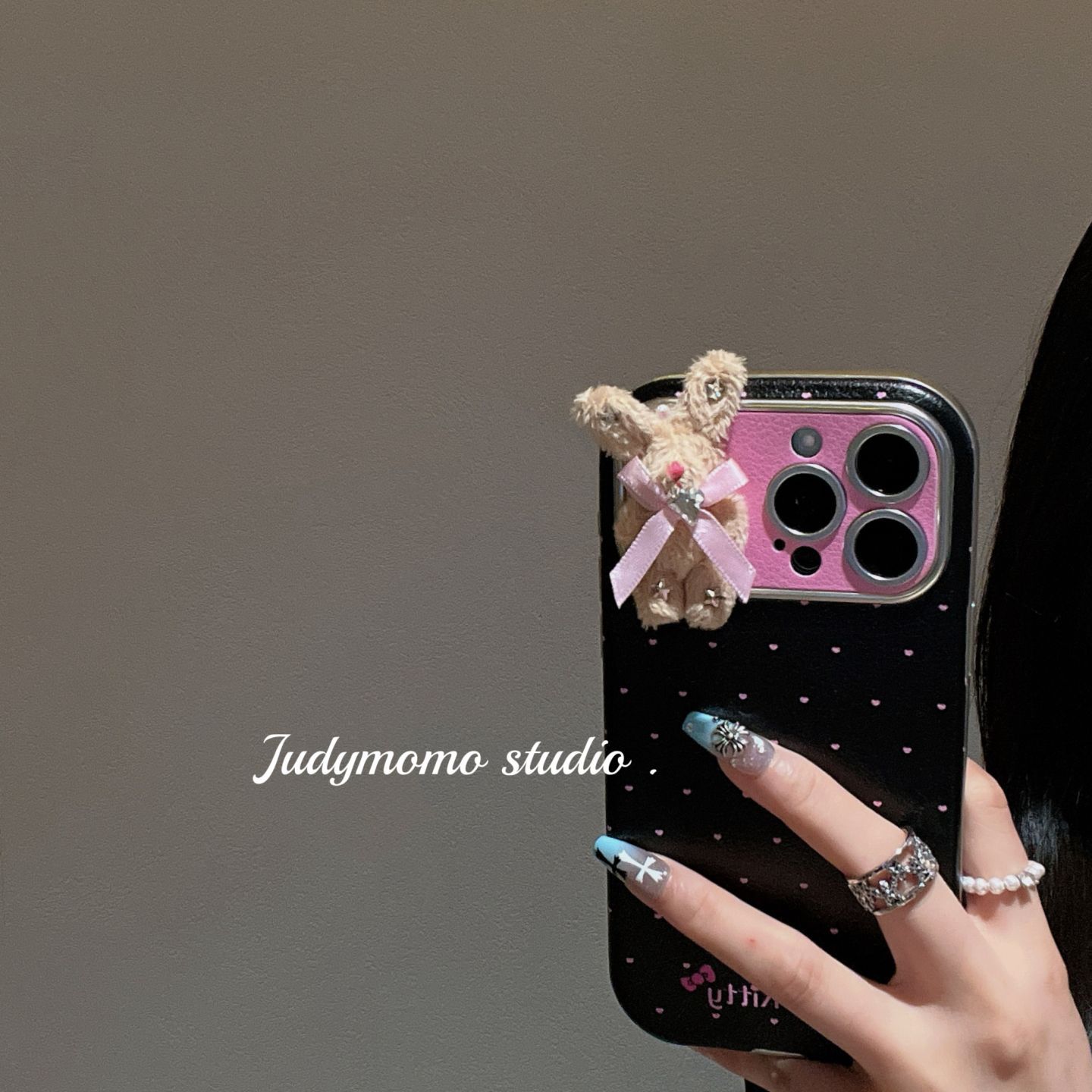 波点立体蝴蝶结兔子手机壳