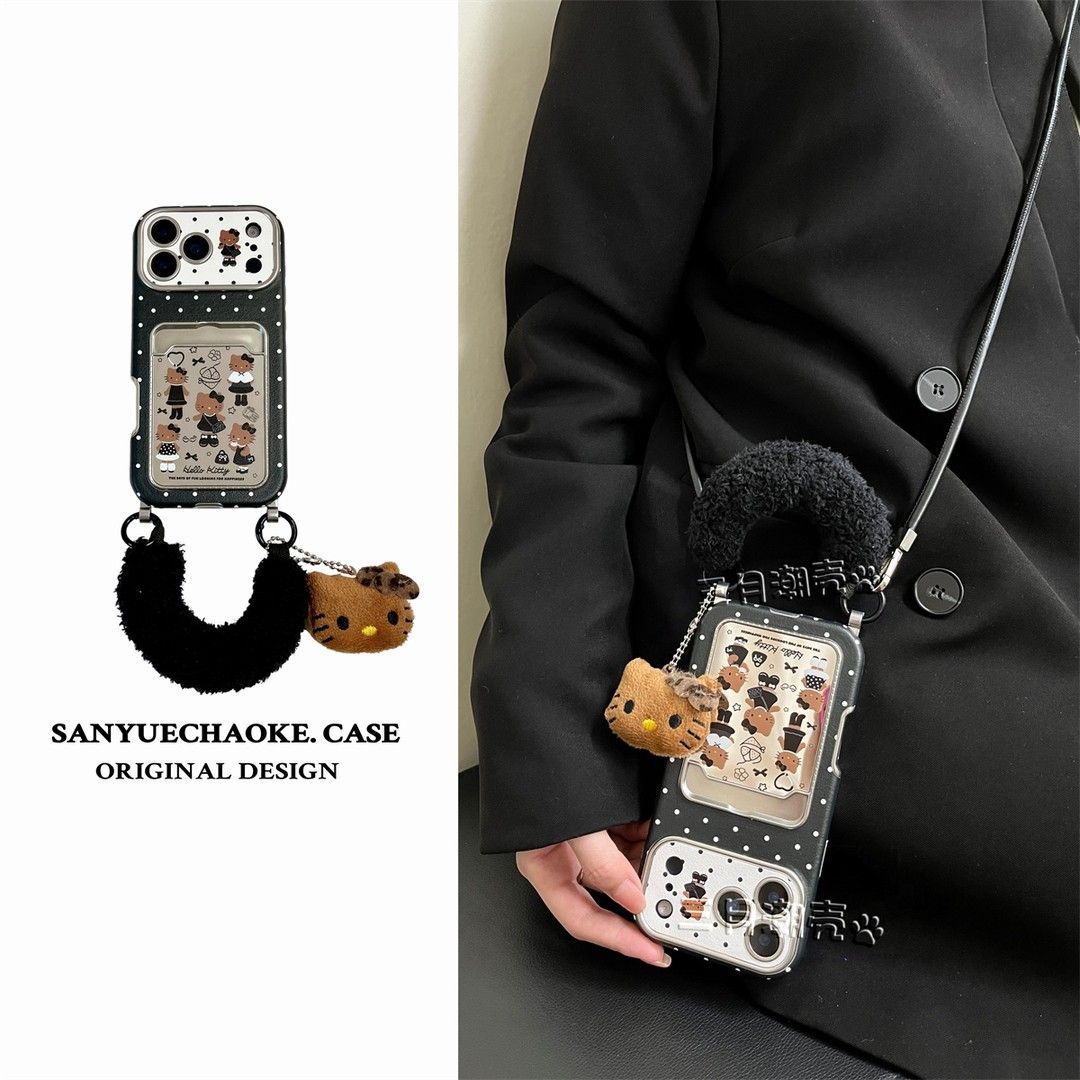 甜酷波点黑皮裙kt卡包手机壳