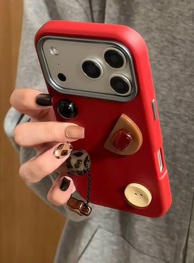 半糖壳野ins红色英文立体陨石苹果17pormax手机壳iPhone16pro腕带15防摔14pro新款13防摔17保护套