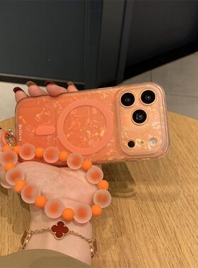 半糖壳野韩系ins橙色磁吸贝壳纹适用iPhone17promax手机壳苹果16pro腕带15防摔14pro新款13防摔17保护套