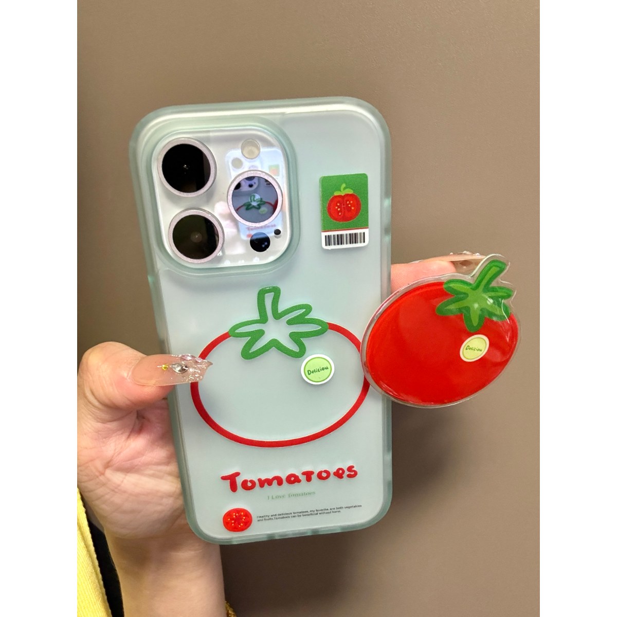 半塘壳野ins小众磨砂透绿文字番茄支架15适用16pro苹果16ProMax手机壳iPhone16全包14新款14Promax保护套13韩
