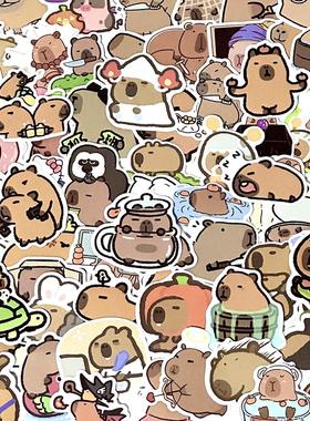 可爱卡皮巴拉200张水豚贴纸呆萌有趣豚鼠装饰diy贴画手机壳防水贴