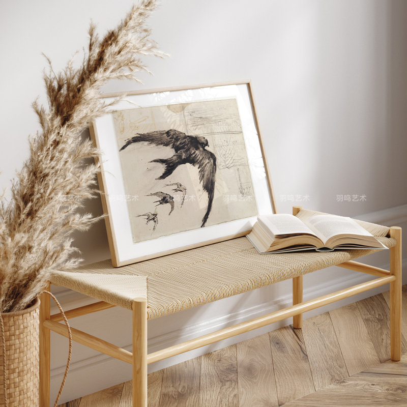 梵高素描 雨燕长春花 印象派大师装饰画芯 小众文艺复古艺术海报