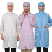 食品厂连帽大褂工作服防静电服无尘服防尘衣服女长款 防粉尘防护服