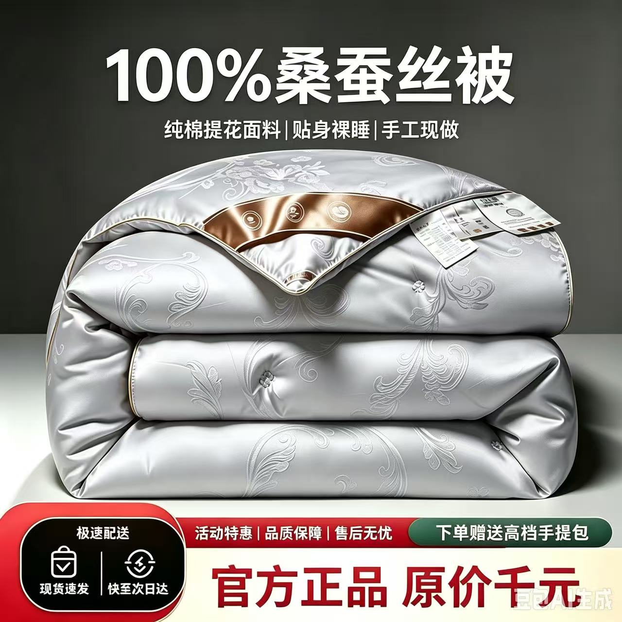 水晶家纺加厚蚕丝被桑蚕丝纯棉提花面料春秋被冬被四季通用空调被