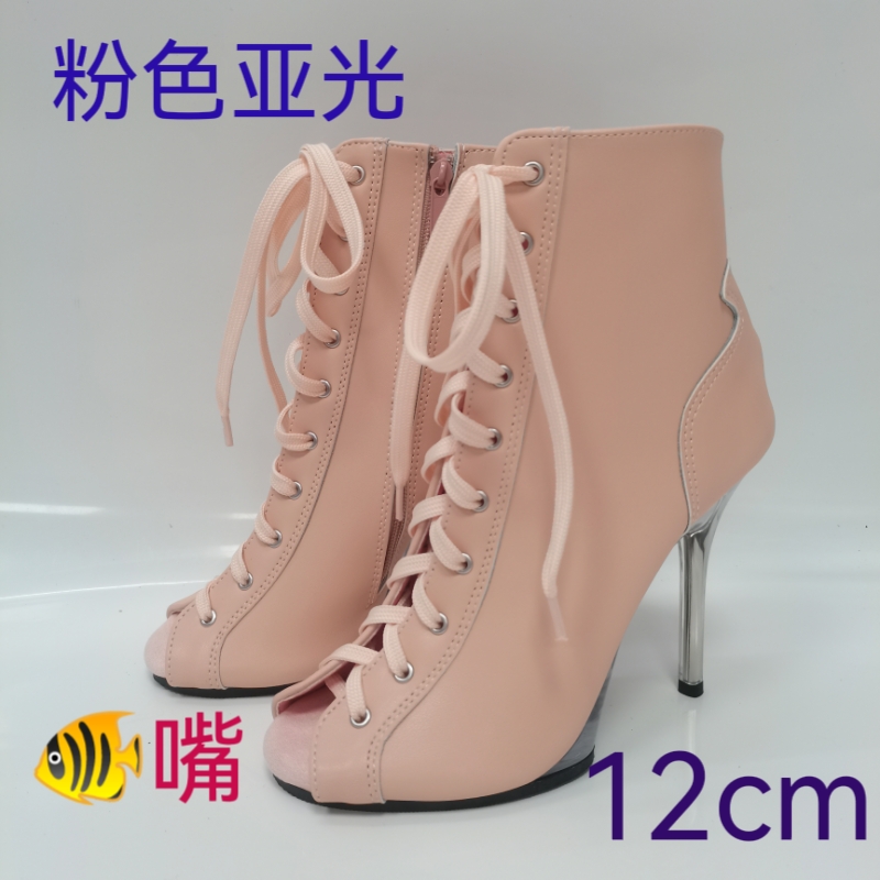欧美12cm舞鞋罗马鞋跳舞凉靴爵士舞专用防滑短靴鱼嘴超纤皮高跟靴