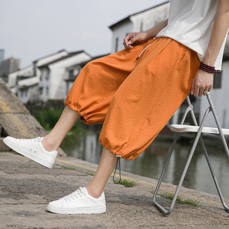 风夏季中式潮牌男式七分薄款透气休闲阔腿哈伦裤M806-1-P45，男装休闲裤，四季星座220-1