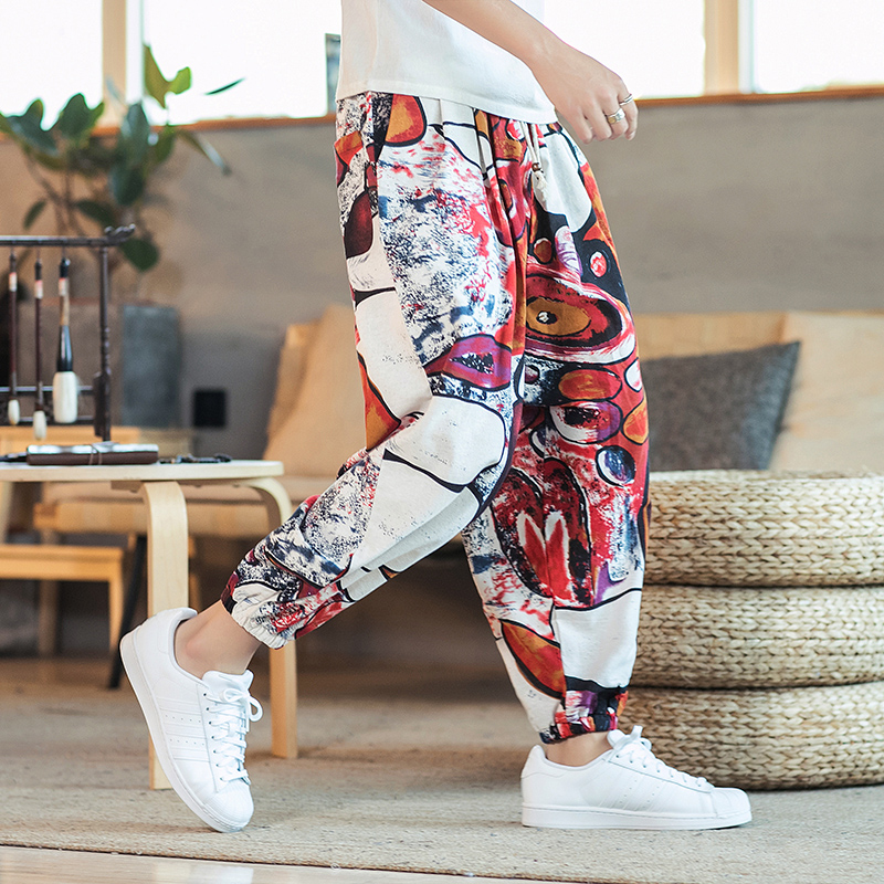 夏季风新款薄款透气棉麻休闲胯裆大码哈伦裤灯笼裤MK988-P40，男装休闲裤，四季星座220-1