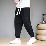 风夏季新款刺绣薄款透气棉麻休闲大码哈伦裤灯笼裤MK288-P55，男装休闲裤，四季星座220-1