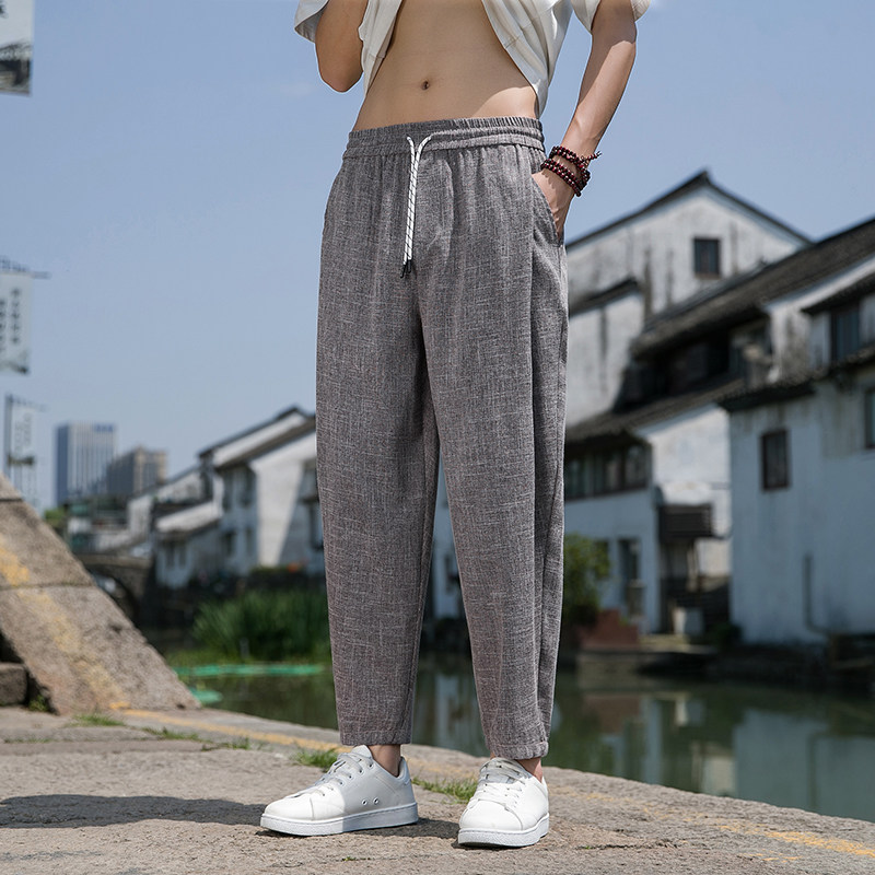 风直播品质男士夏季中式潮牌冰丝薄款休闲大码裤子M813-P65,男装休闲裤,四季星座220-1