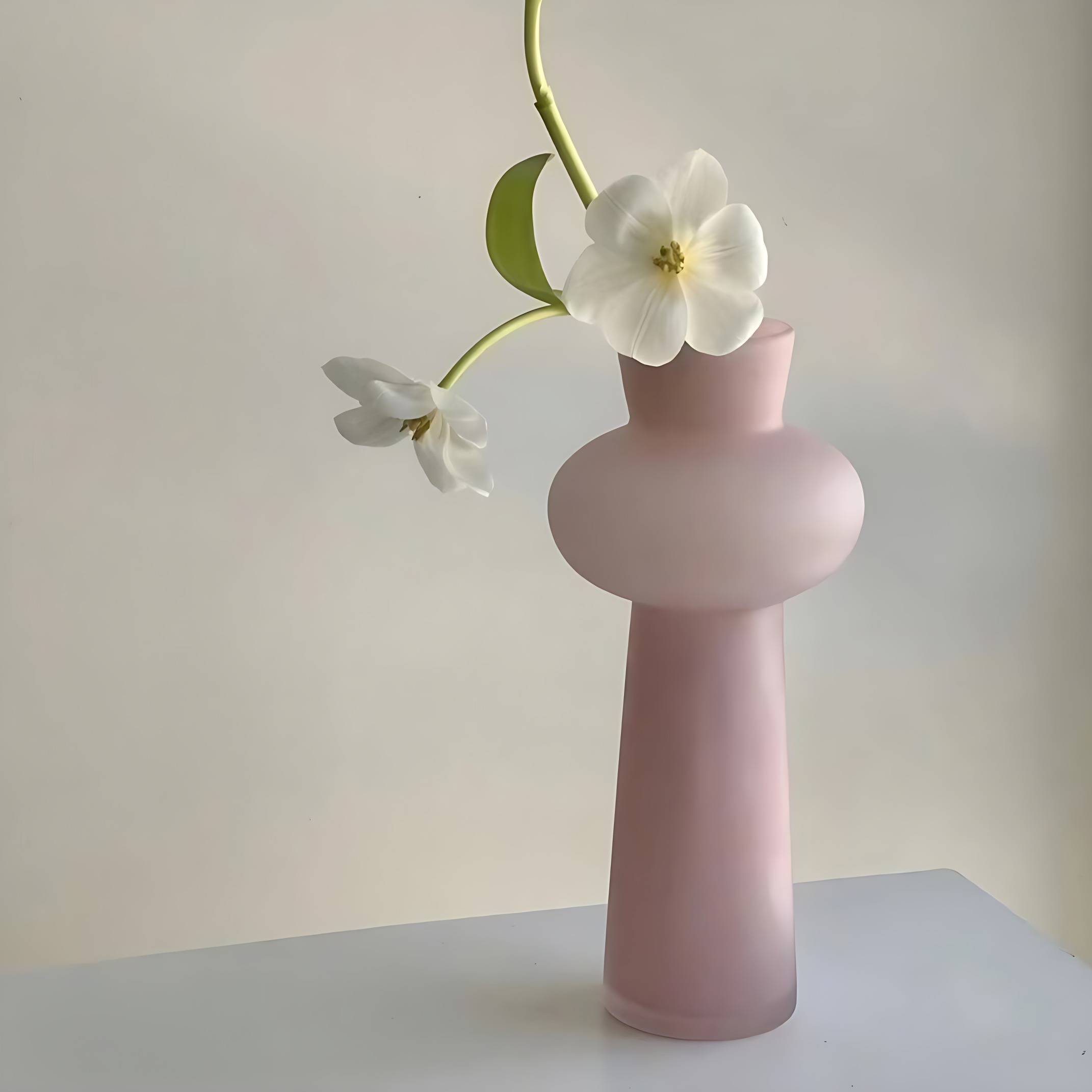 复古圆润磨砂粉玻璃花瓶摆件客厅插花透明水培鲜花中古小众高级感