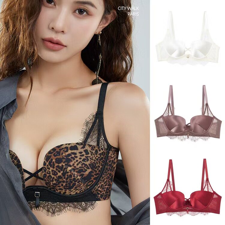 古调8597性感蕾丝内衣女小胸聚拢显大豹纹情趣美胸软钢圈文胸罩