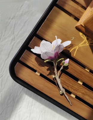 拈花记手作*微钩玉兰花胸针植物森系饰品成品
