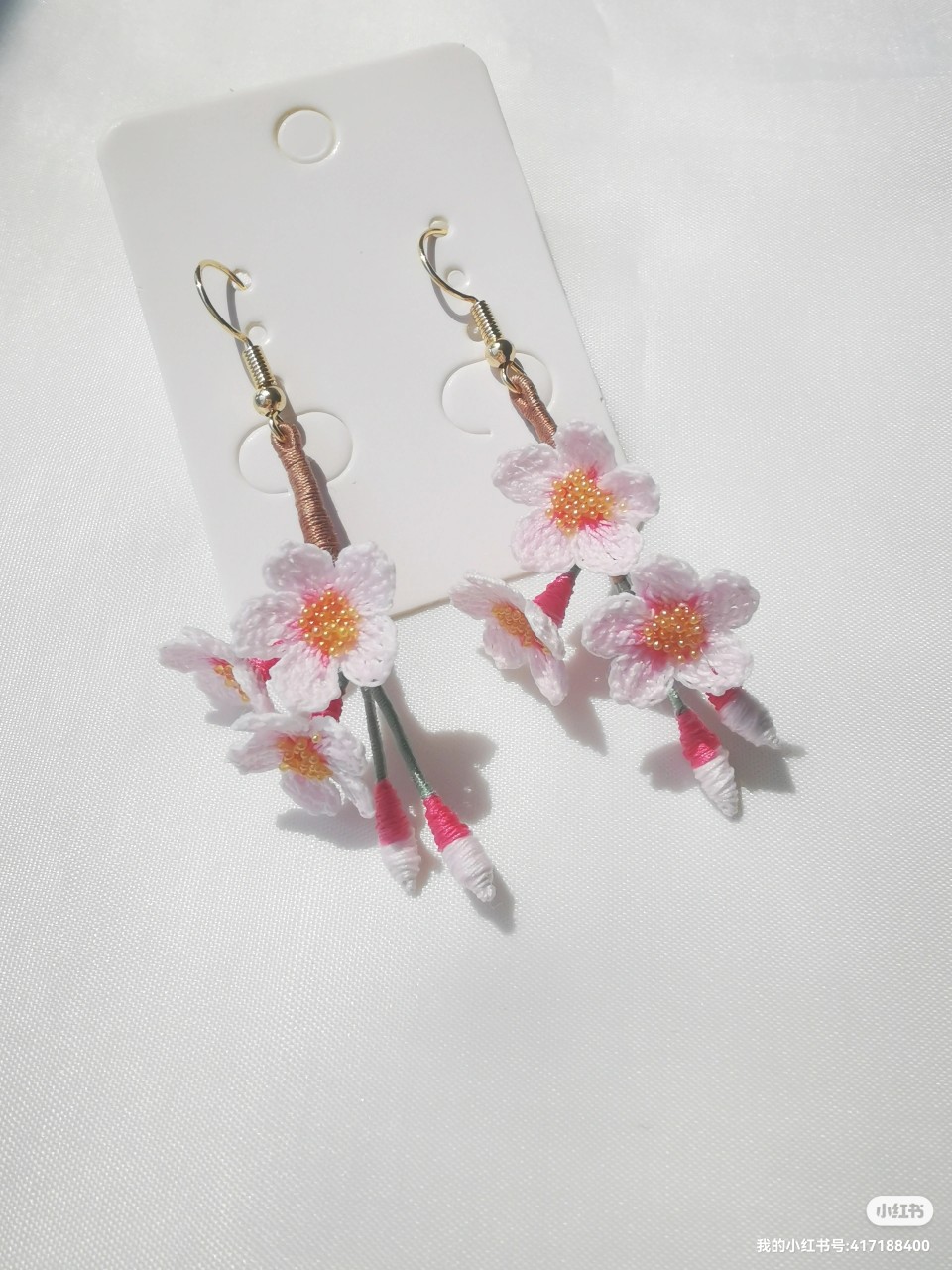 拈花记手作*微钩樱花耳环手钩植物饰品森系耳饰