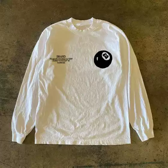 BuettiKer 310g heavyweight pure cotton 2025 new American retro billiards printed long sleeved T-shirt top