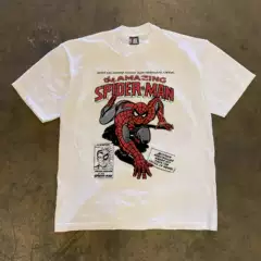 Buettiker American Style 260g Heavyweight Vintage Spider-Man Print Short-Sleeve T-Shirt Vintage Couple Top Summer