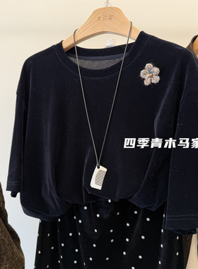 舒适百搭丝绒短袖T恤女