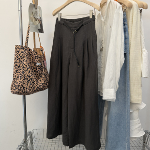 30%亚麻70%天丝 松弛风女长裤 配腰带 休闲慵懒阔腿裤 韩式 木马家