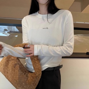 打底衫 显瘦正肩微加厚磨毛字母长袖 舒适高弹T恤 包容性强 不挑人