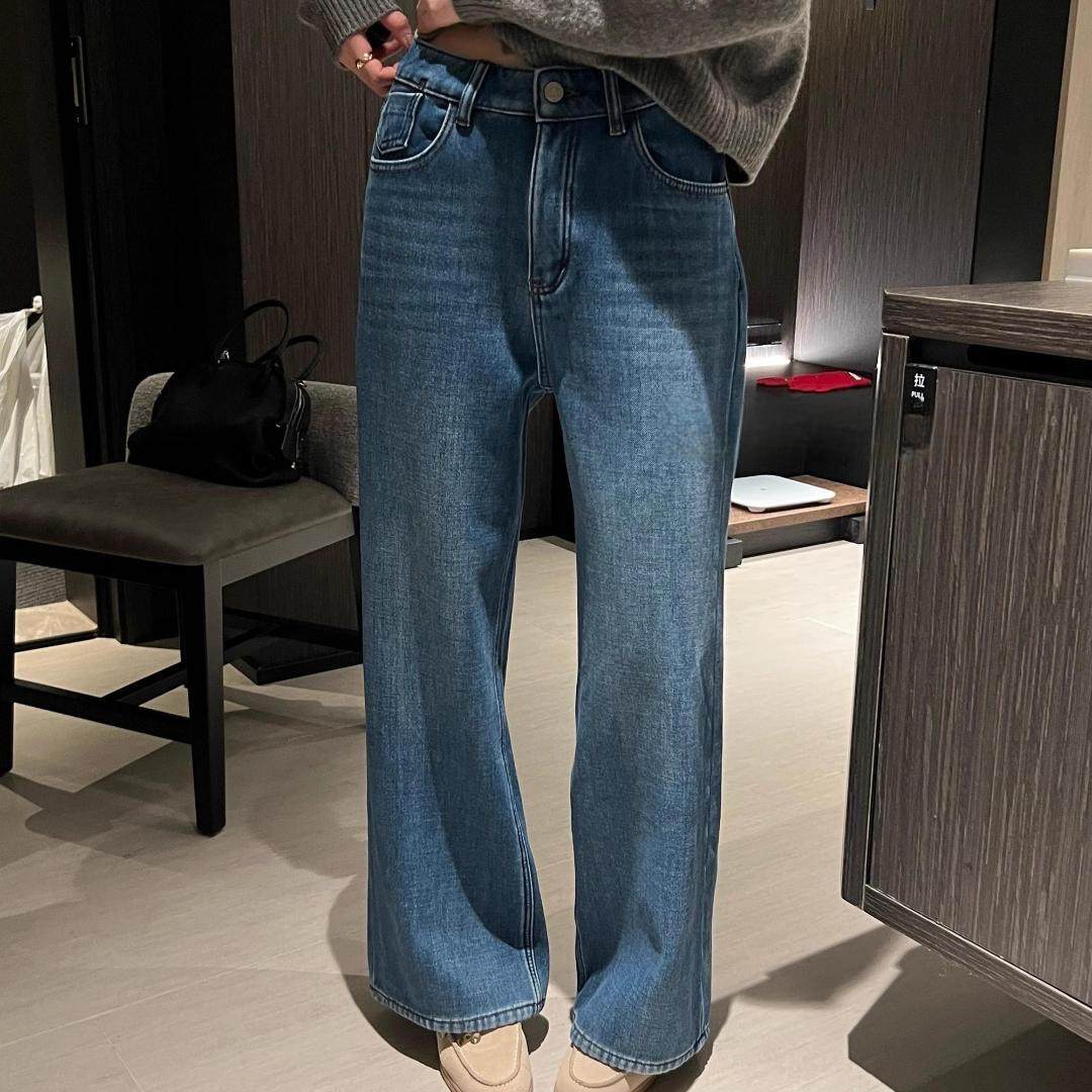 时髦通勤 后刺绣小马标 简约窄版直筒裤加绒牛仔裤宽松休闲女长裤,女装/女士精品,牛仔裤,淘宝优惠券,粉丝福利购,淘宝优惠卷