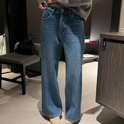 小马标加绒牛仔直筒长裤