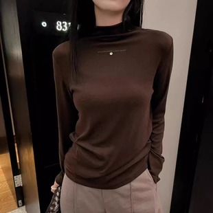 小字母修身 穿不腻 打底衫 超舒适薄绒半高领长袖 显瘦T 20%羊毛