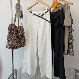 女显瘦高腰白色阔腿长裤 老钱感宽松直筒裤 水洗天丝牛仔裤 木马家